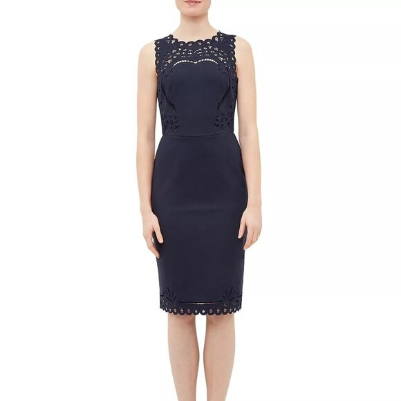 TED BAKER "VERITA' CUTOUT YOKE SHEATH NAVY DRESS - Picture 1 of 4